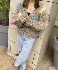 ハンドメイドざっくりニットケーブルカーディガン（ベージュ）