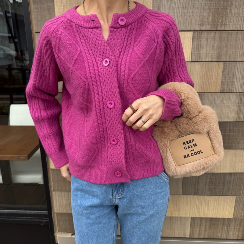 ケーブル編みカラーニットカーディガン | COPINE