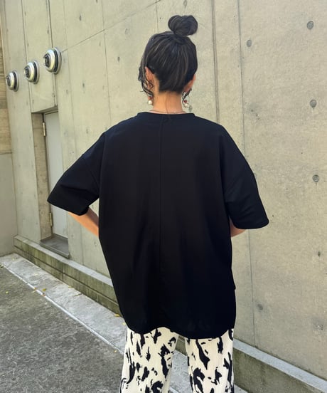 接触冷感サイドスリットゆるTシャツ(ブラック)
