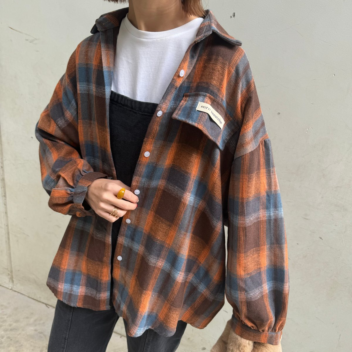 オーバーサイズチェック柄シャツ(ブラウン) | COPINE オーバーサイズチェック柄シャツ(ブラウン) | COPINE