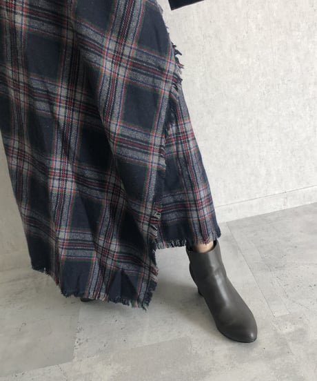 巻きスカート風チェック柄ロングスカート