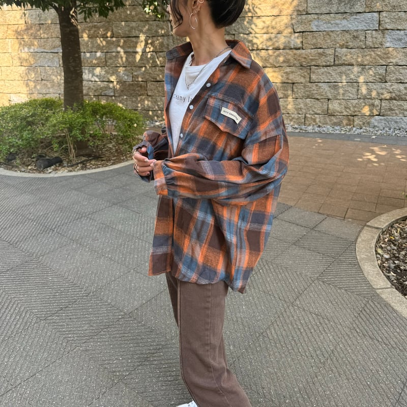 オーバーサイズチェック柄シャツ(ブラウン) | COPINE