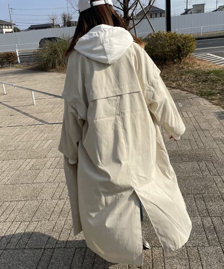 ギャバ袖2WAYロングコート(アイボリー)