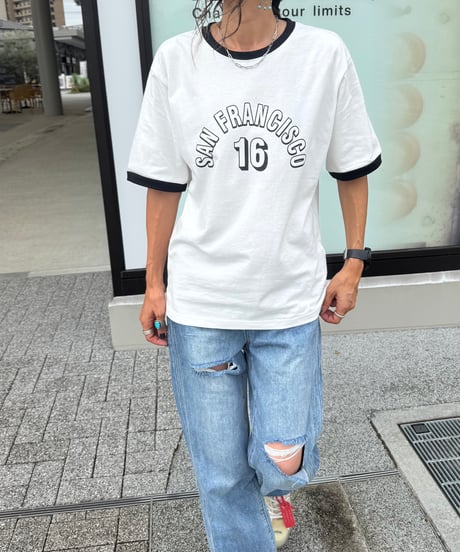 配色プリントTシャツ(ホワイト)