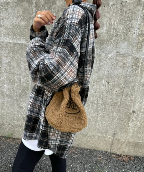 ルーズ起毛チェック柄シャツ(ブラック)