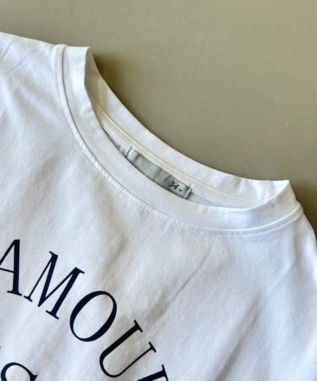 袖フリルロゴプリントTシャツ(ホワイト)