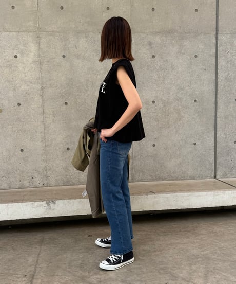 センタースリットデニムパンツ(ブルー)