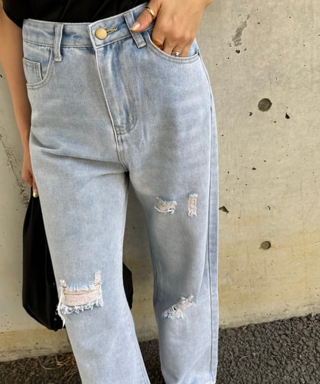 ダメージ加工ワイドデニムパンツ