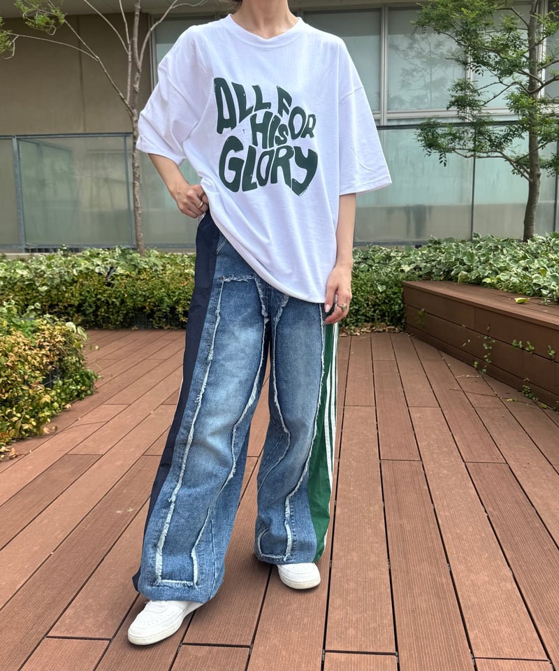 異素材切り替えサイドラインデニムパンツ | COPINE