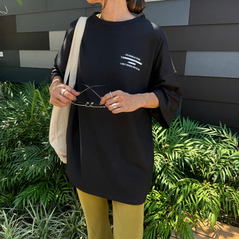 G.B.H プリント Tシャツ ブラック バック英字プリントビッグTシャツ(ブラック) | COPINE