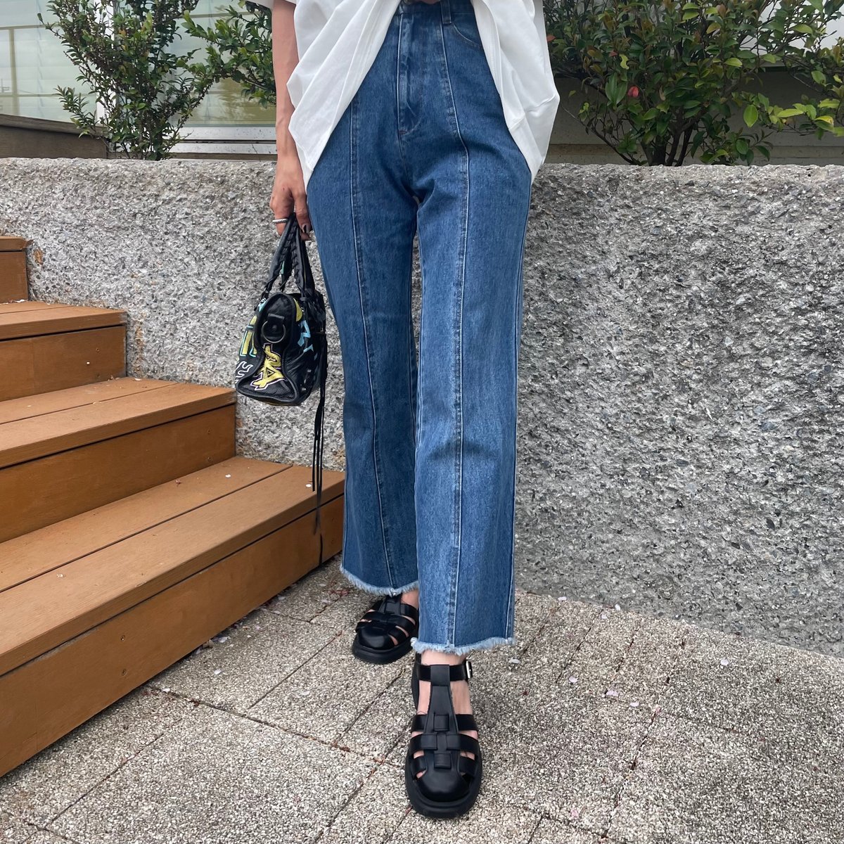 裾フリンジストレッチデニム