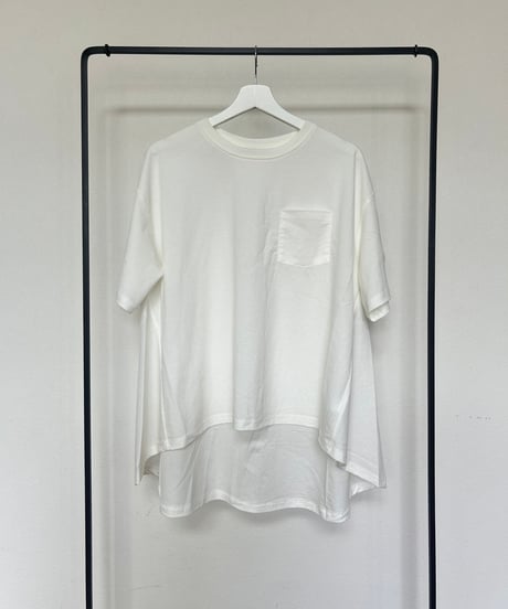 接触冷感裾フレア5分袖Tシャツ(ホワイト)