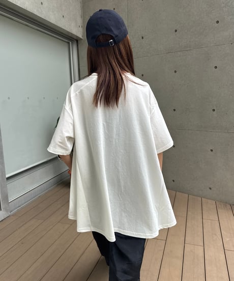 接触冷感裾フレア5分袖Tシャツ(ホワイト)