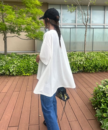 接触冷感裾フレア5分袖Tシャツ(ホワイト)
