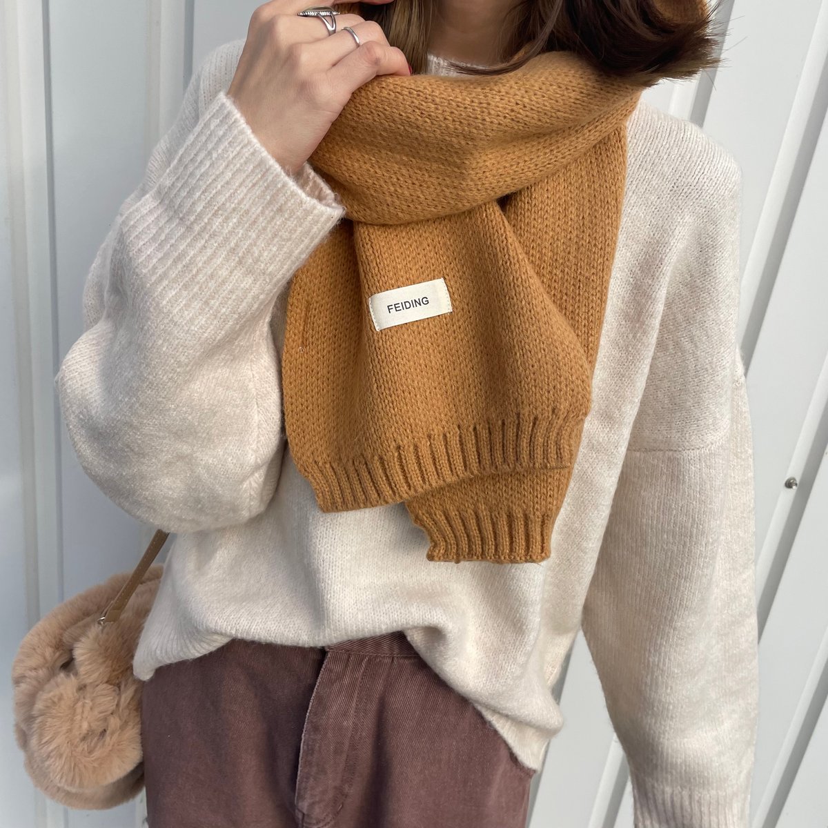 新品未使用ピヌエ トライカラーニットマフラー（IVORY） 【公式通販】