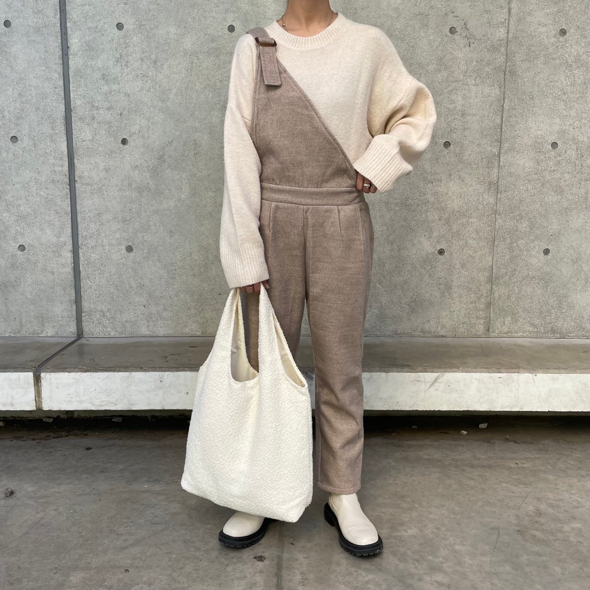 リボンショルダーコンビネーションサロペット（ベージュ）