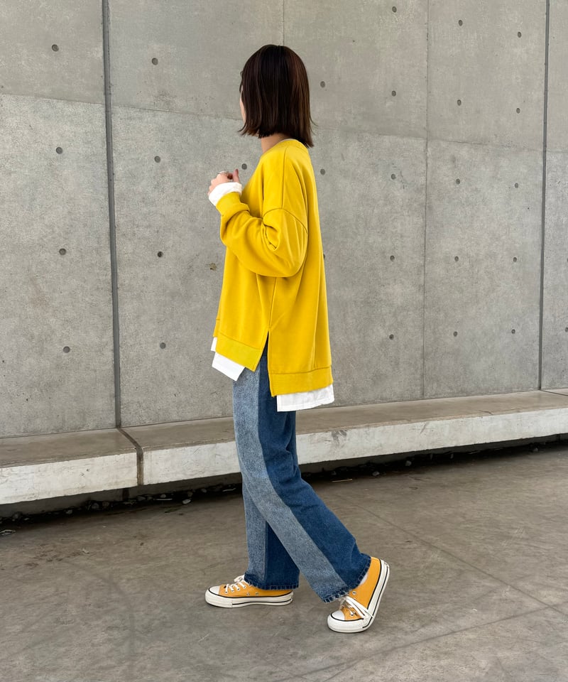 レイヤード風シンプル薄手スウェット(イエロー) | COPINE