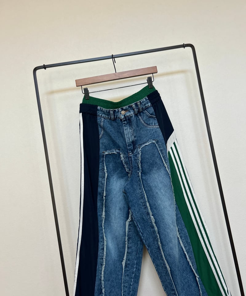 【RUSTY】サイドライン デニムパンツ インディゴ 33 異素材切り替えサイドラインデニムパンツ | COPINE