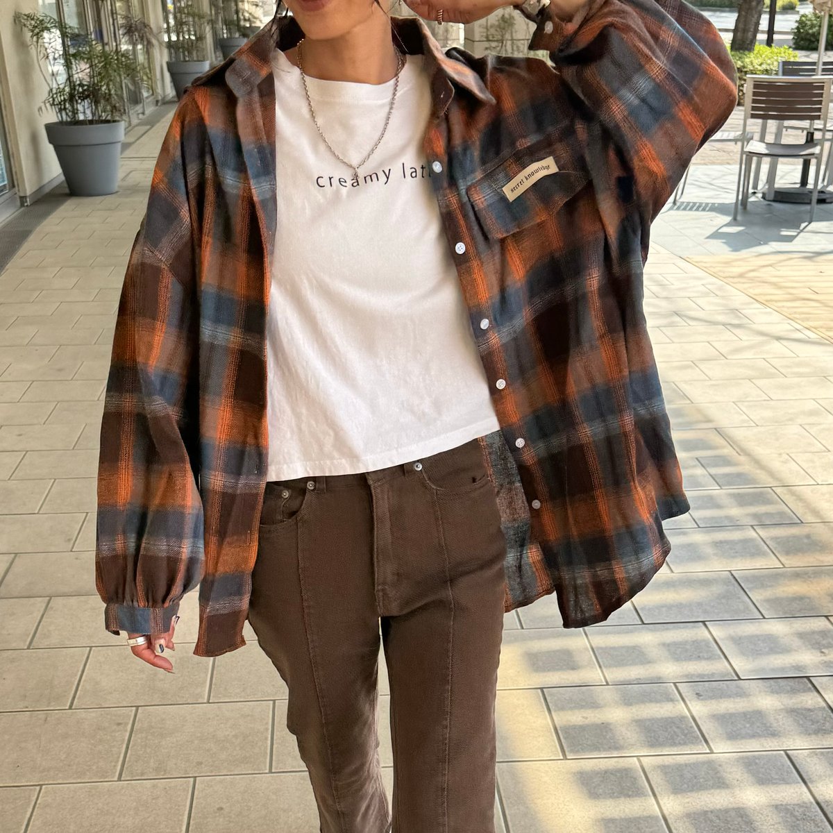 オーバーサイズチェック柄シャツ(ブラウン) | COPINE オーバーサイズチェック柄シャツ(ブラウン) | COPINE