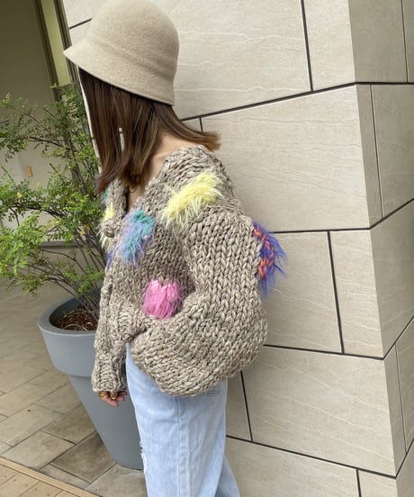 ハンドメイドざっくりニットケーブルカーディガン（ベージュ）