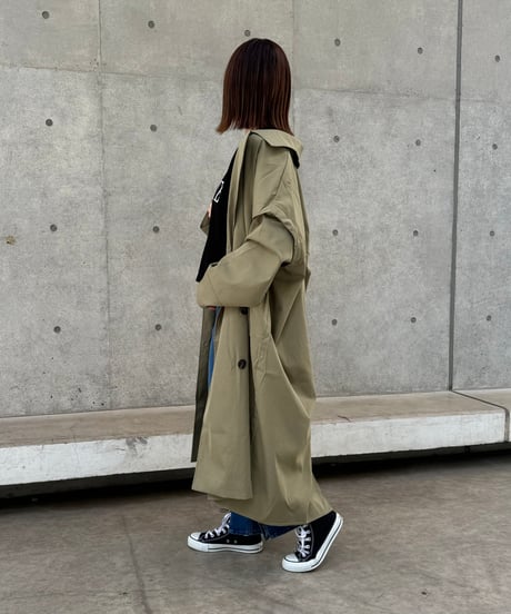 ギャバ袖2WAYロングコート(カーキ)
