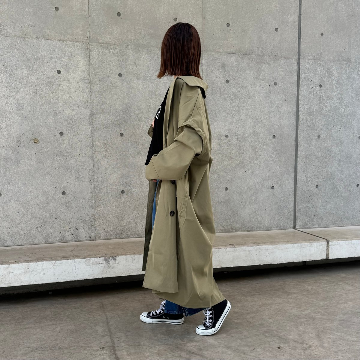 ギャバ袖2WAYロングコート(カーキ) | COPINE ギャバ袖2WAYロングコート(カーキ) | COPINE