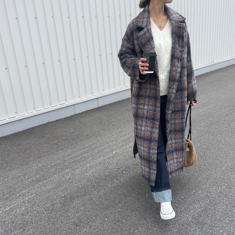 シャギーチェックダブルロングコート(2color) | COPINE シャギーチェックダブルロングコート(2color) | COPINE