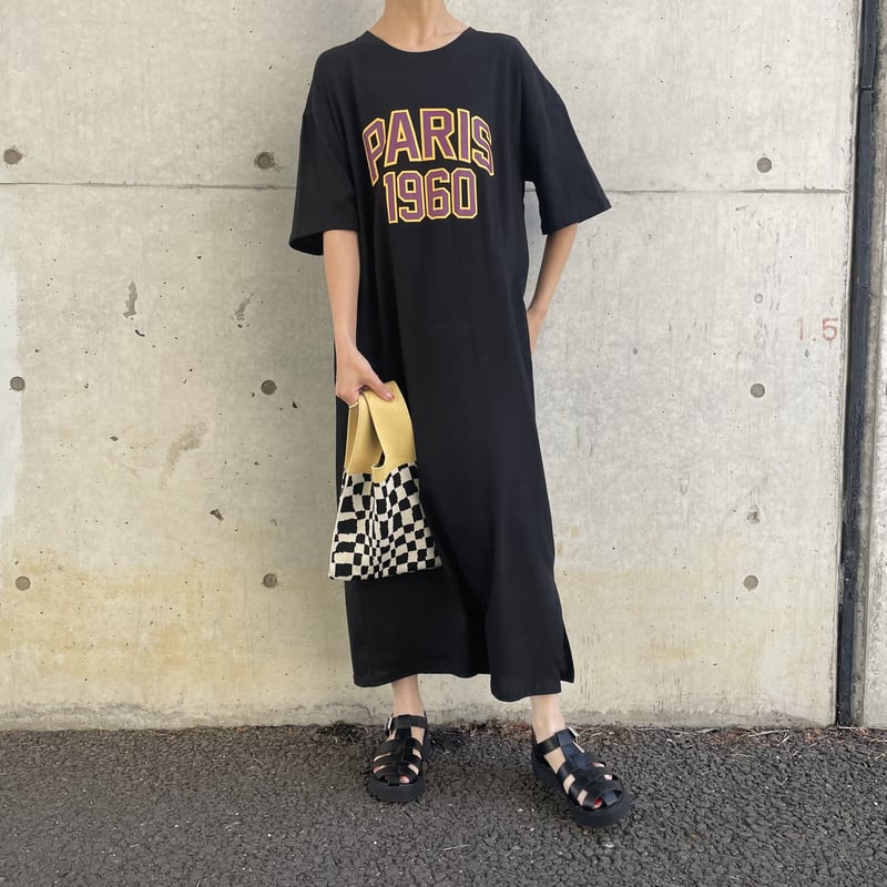 PARISサイドスリットTシャツワンピース(ブラック) | COPINE