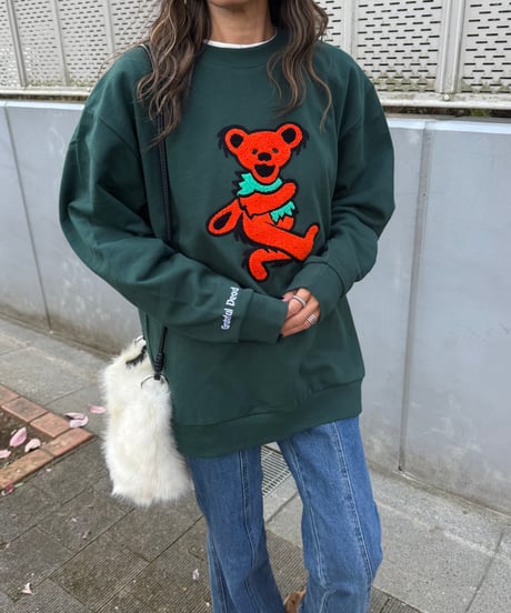 デッドベアサガラ刺繍ビッグスウェット(ダークグリーン)