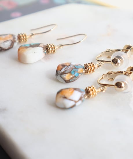 【nemon】Oyster copper turquoise marquise (pierce/earring)