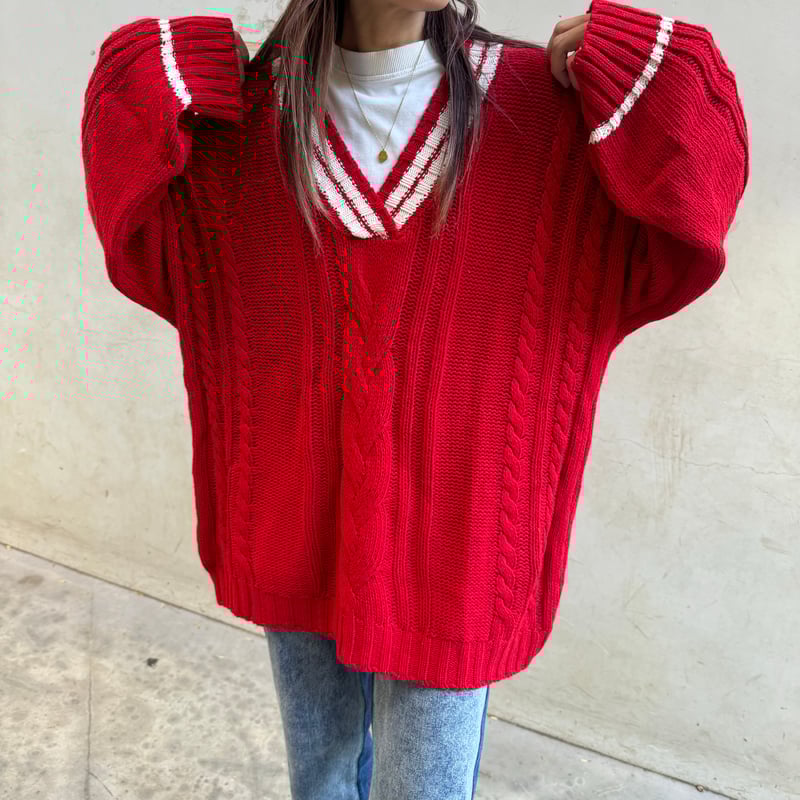オーバーサイズチルデンニット(レッド) | COPINE オーバーサイズチルデンニット(レッド) | COPINE