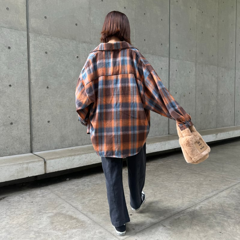 オーバーサイズチェック柄シャツ(ブラウン) | COPINE オーバーサイズチェック柄シャツ(ブラウン) | COPINE
