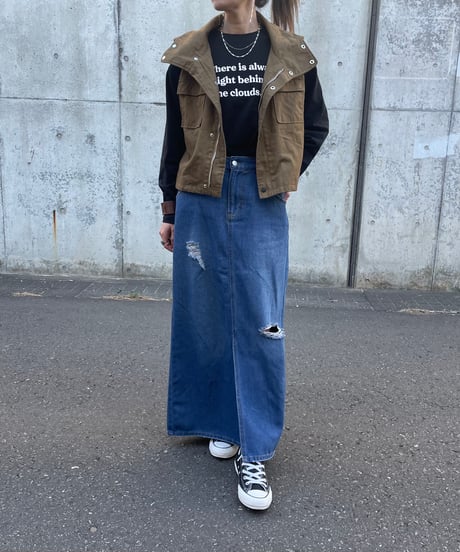 ダメージデニムロングスカート