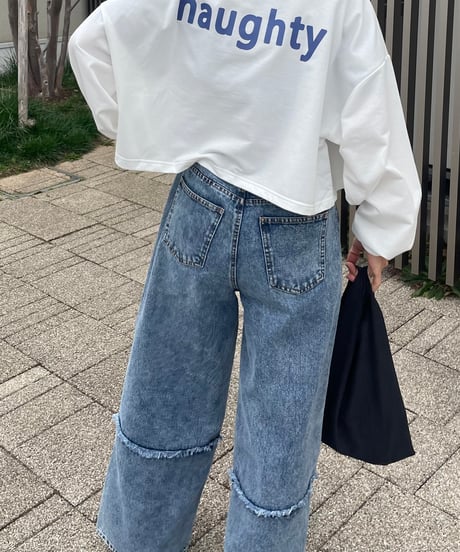 裾切替ワイドデニムパンツ(2size)
