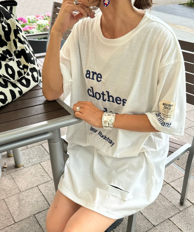 刺繍ロゴダメージビッグTシャツ(ホワイト) | COPINE