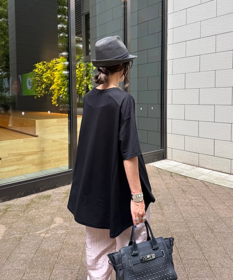 接触冷感裾フレア5分袖Tシャツ(ブラック)