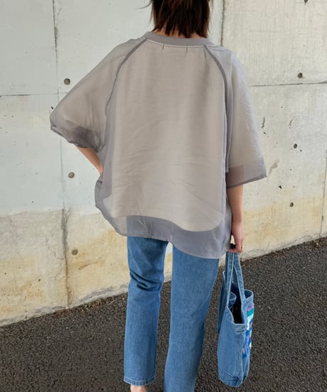 オーガンジーレイヤードロゴTシャツ(グレー)