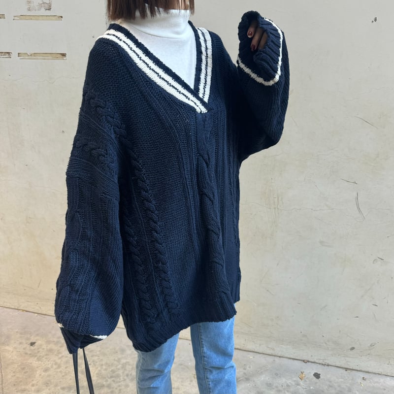 オーバーサイズチルデンニット(ネイビー) | COPINE オーバーサイズチルデンニット(ネイビー) | COPINE