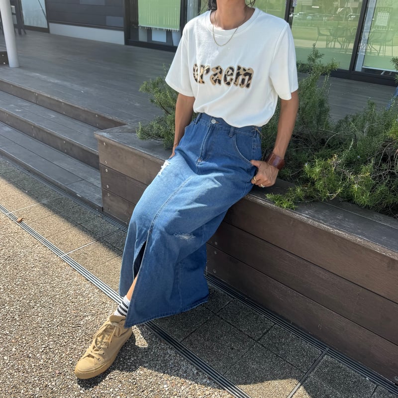 未使用タグ付L'Appartement：Feminityスカート　ブルー　34 ダメージデニムロングスカート | COPINE
