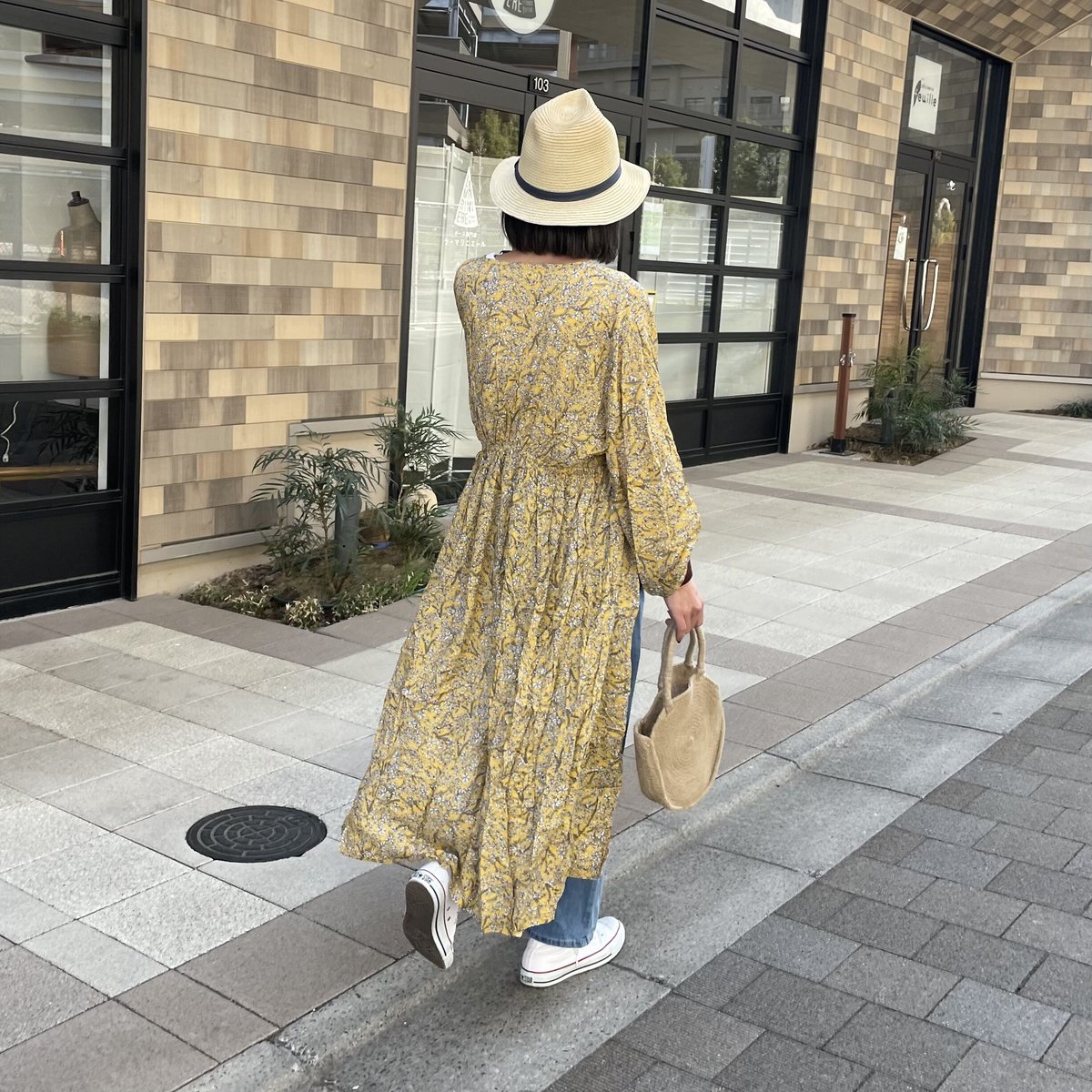 ウエストギャザー小花柄ガウンワンピース(イエロー) | COPINE ウエストギャザー小花柄ガウンワンピース(イエロー) | COPINE