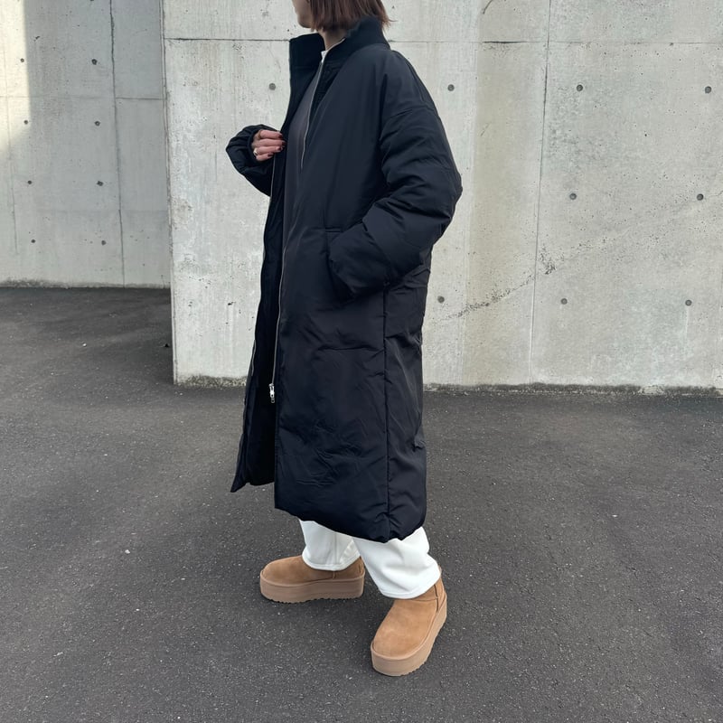 リブネックダブルジッパーファイバーダウンロングコート | COPINE