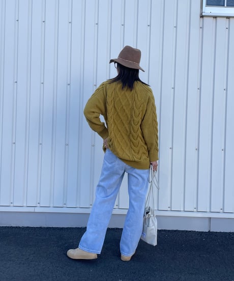 ケーブル編みゆるニット(マスタード）