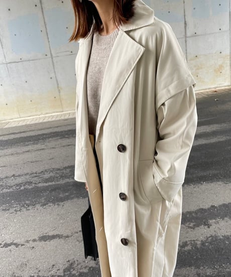 ギャバ袖2WAYロングコート(アイボリー)