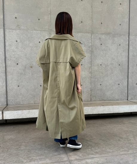ギャバ袖2WAYロングコート(カーキ)