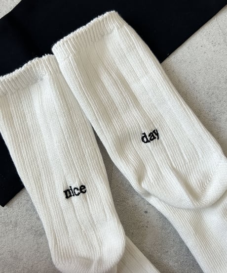 『nice day』ロゴ刺繍リブソックス(5color)