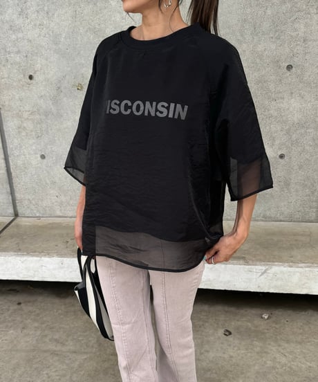 オーガンジーレイヤードロゴTシャツ(ブラック)