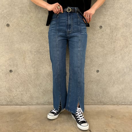 センタースリットデニムパンツ(ブルー)