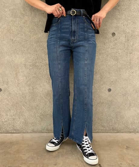 センタースリットデニムパンツ(ブルー)