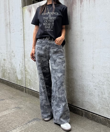 迷彩ハイウエストワイドデニムパンツ