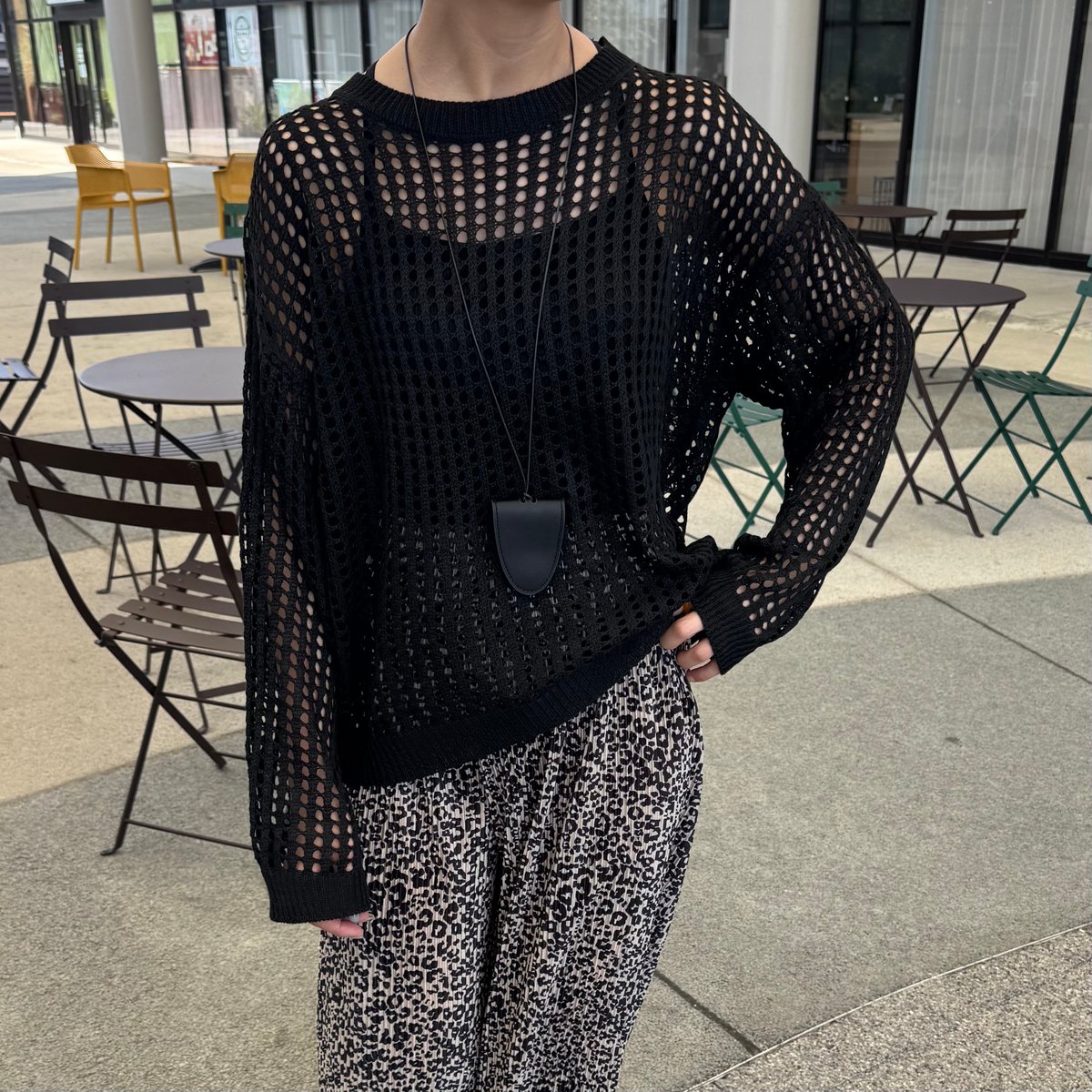 トップス　ネットトップス　メッシュ　ニット　ブラック　ネット　vintage メッシュ編みニットトップス(ブラック） | COPINE